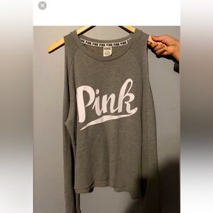 Off the shoulder, pink sweatshirt